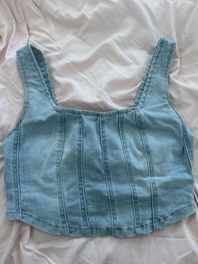 refuge Light Denim Blue Cropped Square-Neck Tank